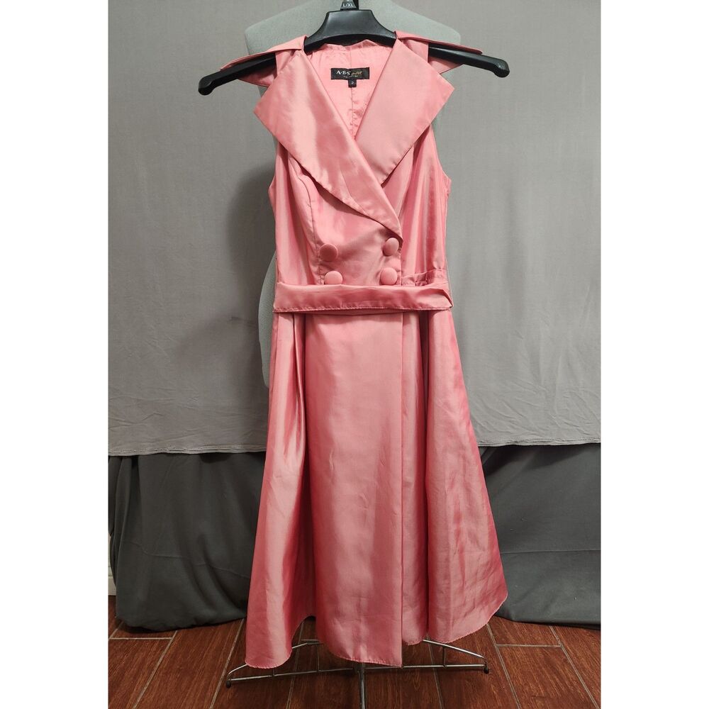 ABS Allen Schwartz Pink Collared Neck Button Belted Interview Pageant sz 2 dress